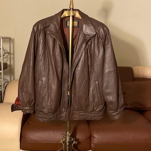 80s Vintage Brown Leather Fashion Bomber size medium