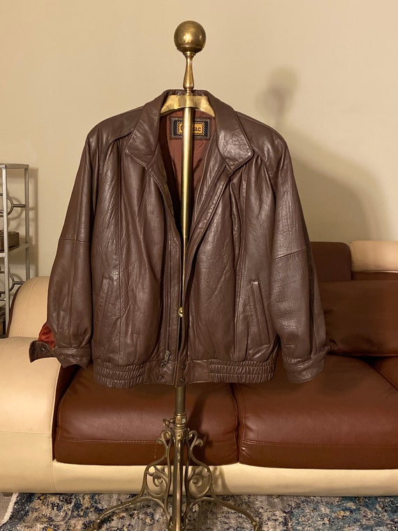 80s Vintage Brown Leather Fashion Bomber size med… - image 1