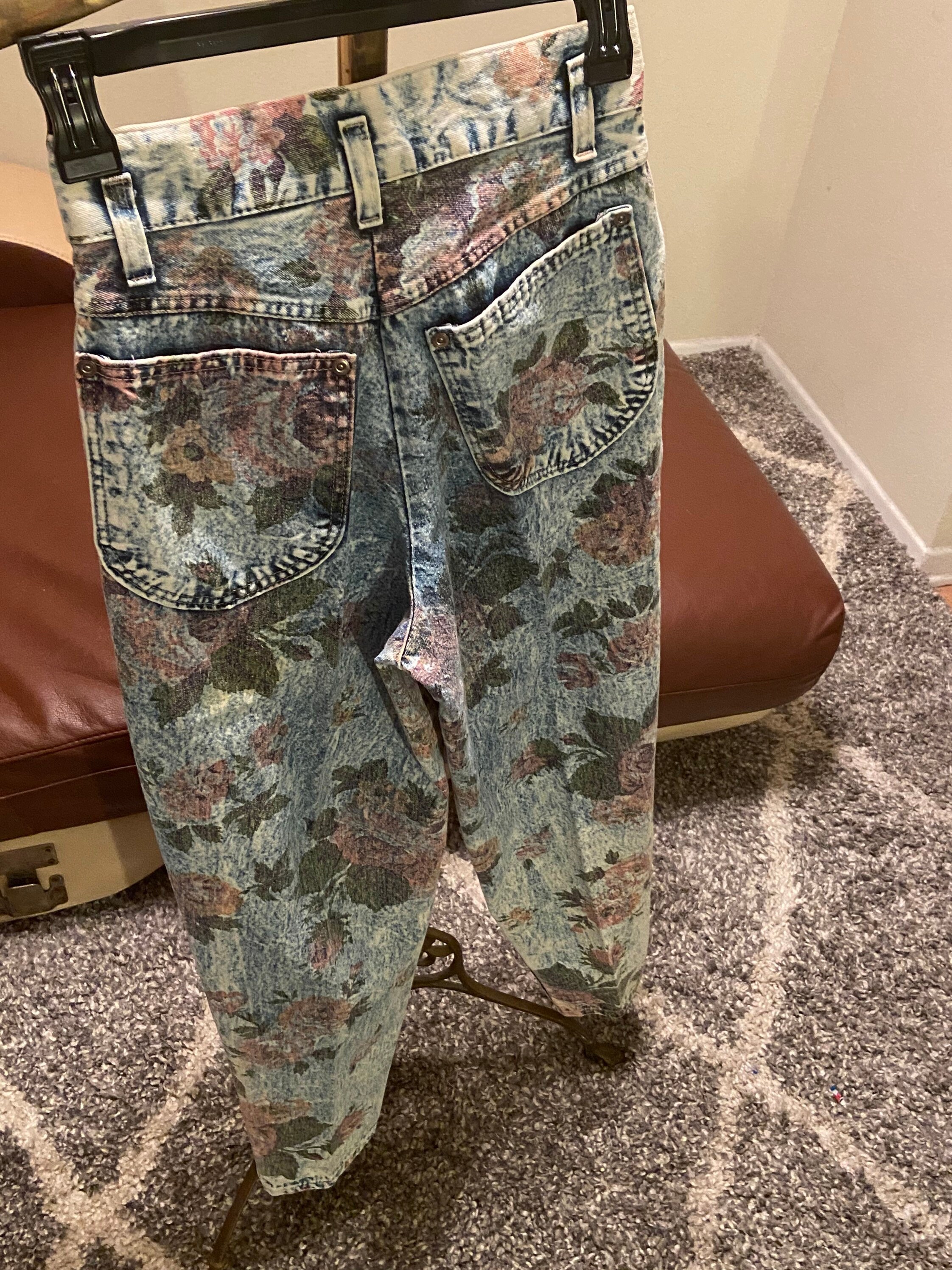80s Vintage High Waisted Floral Print Acid Washed Jeans by Etsy
