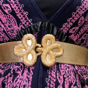 1980s Vintage Gold Tone Belt By Motion East With Floral Belt Strap Fits up to 34 inches