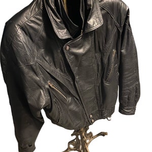 1980s Vintage Black Leather Jacket By Euro Mond Of California Size Medium To Large image 7