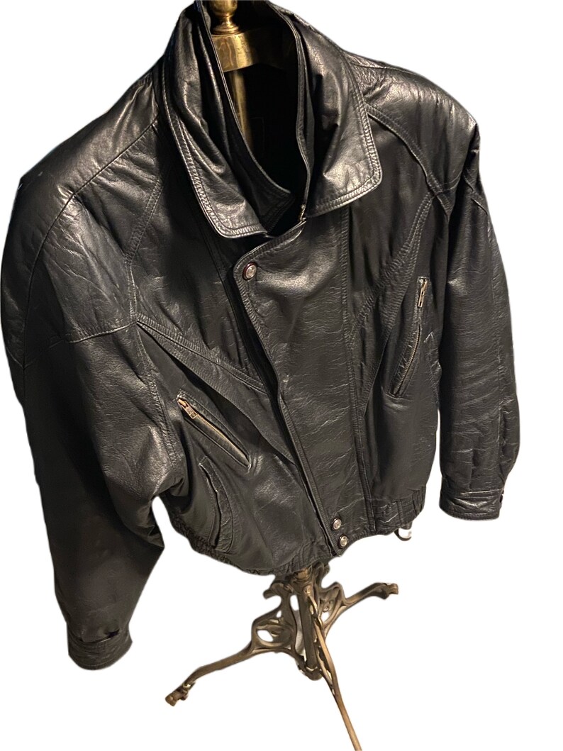 1980s Vintage Black Leather Jacket By Euro Mond Of California Size Medium To Large image 7