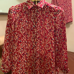 70s Vintage Floral Print Matching Blouse & Skirt