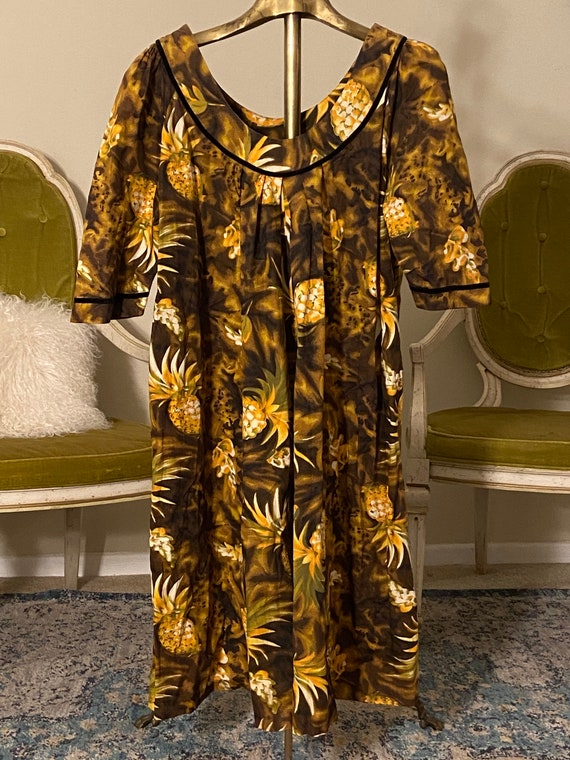 1950s Vintage Kamehameha Pineapple Print Dress Si… - image 7