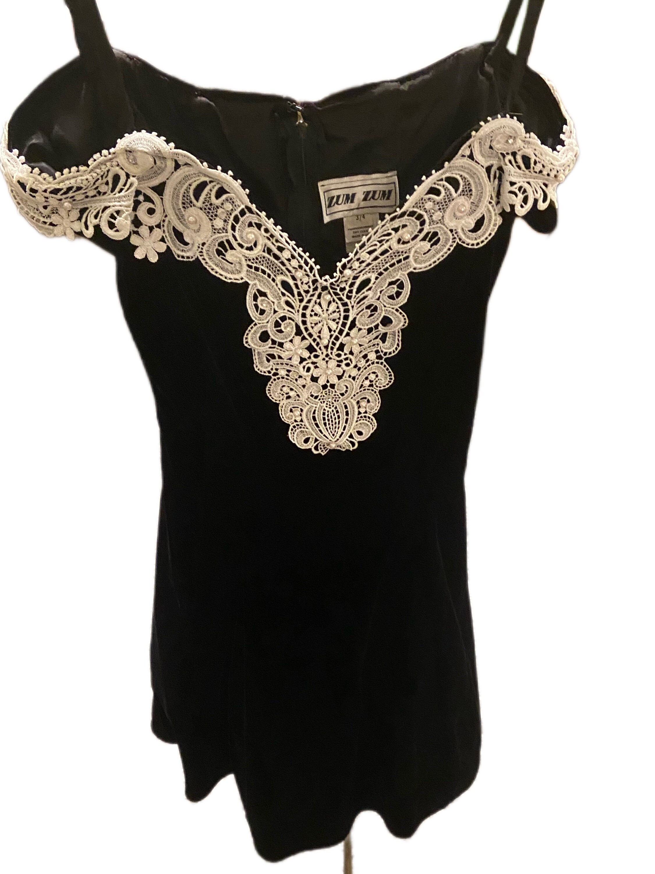80s Vintage Zum Zum Black Velvet off the Shoulder Dress With