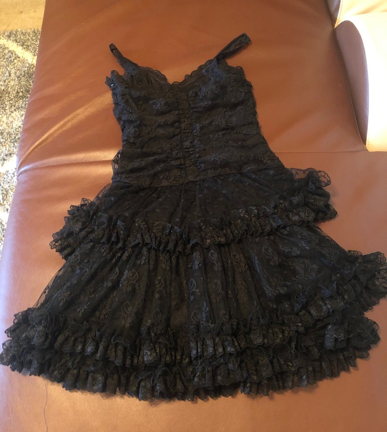 80s Vintage Jessica McClintock Black Lace Dress image 7