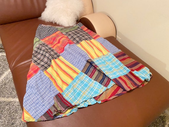 Vintage Mixed Pattern Patchwork Wrap Skirt size m… - image 1