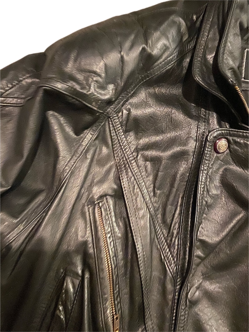 1980s Vintage Black Leather Jacket By Euro Mond Of California Size Medium To Large image 6