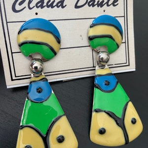1980s Vintage Handmade Neon Claud Dante Earrings For Pierced Ears