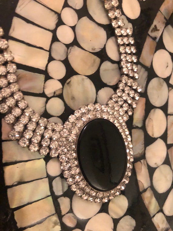 70s Vintage Rhinestone Choker Statement Necklace - image 7