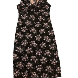 80s Vintage BCBG Max Azria Black Dress with Pink Floral Print size medium.