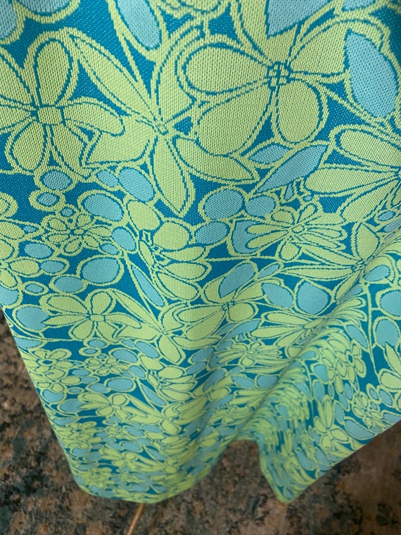 1970s Vintage Blue & Green Floral Print Skirt Siz… - image 7