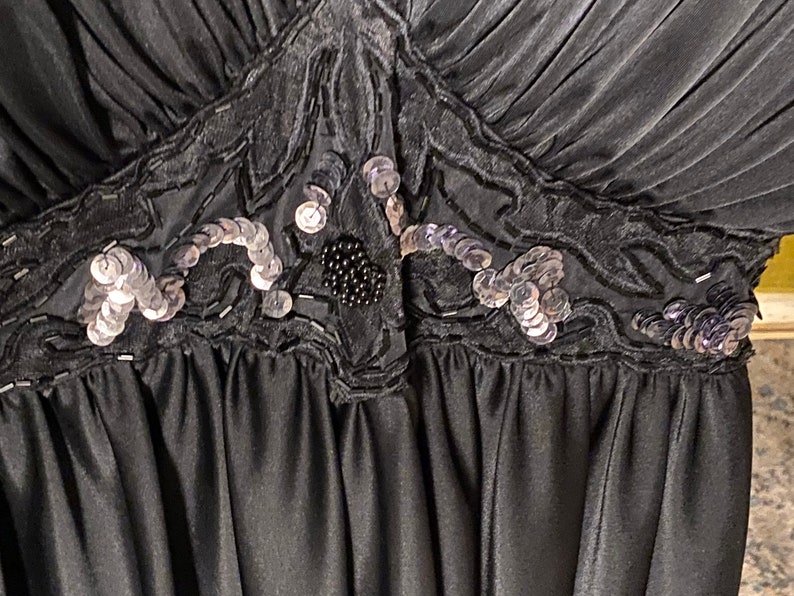1970s Vintage Black Dress By Designer Rothschild Night Life San Francisco Vintage Size 10 With Beading & Sequins Detail image 8