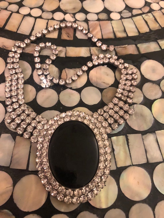 70s Vintage Rhinestone Choker Statement Necklace - image 1