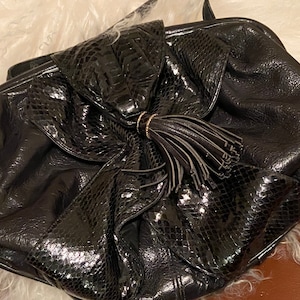 80’s Vintage Black Leather and Snakeskin Pouch Style Shoulder Bag by Shariff