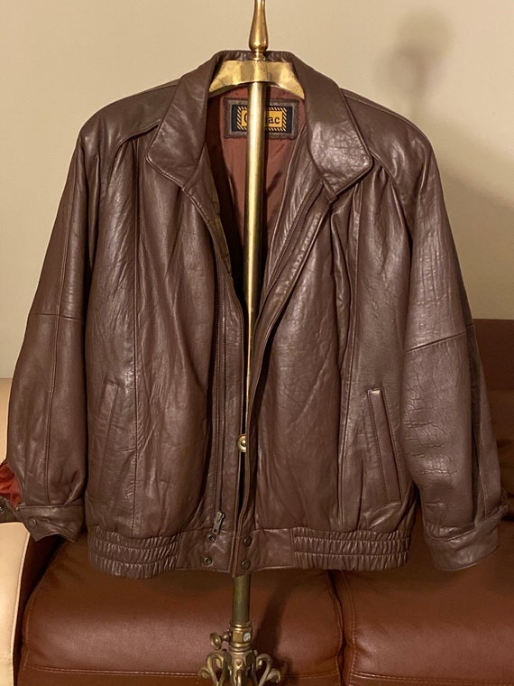 80s Vintage Brown Leather Fashion Bomber size med… - image 9