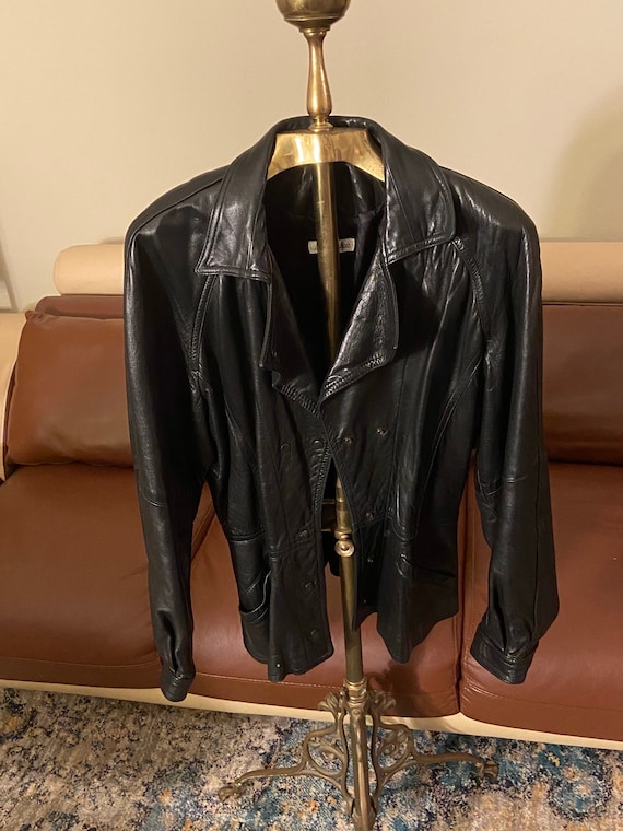 80s Vintage Black Leather Jacket By Ann Taylor Si… - image 6