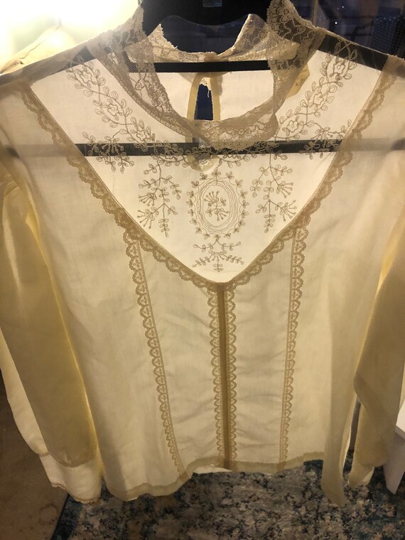 70s Vintage Victorian Style Long Sleeve Top XL