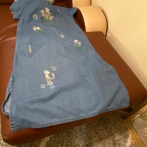 80’s Vintage Denim Hand Painted Dress by Cactus California Size Medium to Large