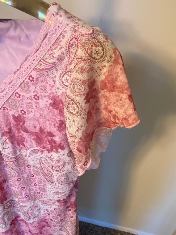 90s Vintage Pink Mixed Pattern Short Sleeve Dress… - image 2