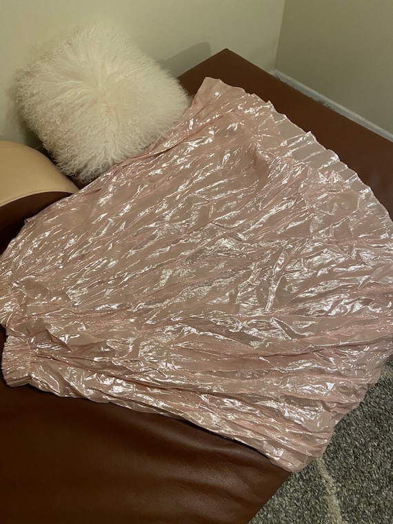 80s Vintage Pink Metallic Crinkle Midi Skirt Size