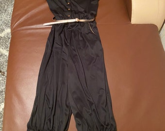 70er Jahre Schwarzer Hosen Jumpsuit mit Gold Akzenten