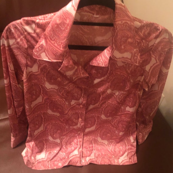 70s Vintage Red & Pink Paisley Shirt with Butterl… - image 7