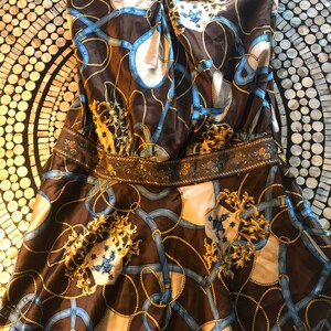 Vintage 90s Silk Strapless Retro Pattern Dress