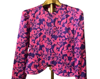 Veste en soie rose et violette vintage des années 1980 par Silk Studio vintage Taille 6 Taille moderne Petite