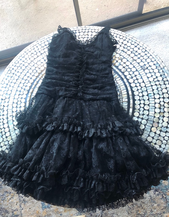 80s Vintage Jessica McClintock Black Lace Dress - image 5