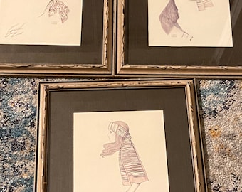 1970s Vintage Framed Fashion Portraits Prints By A.Guerio