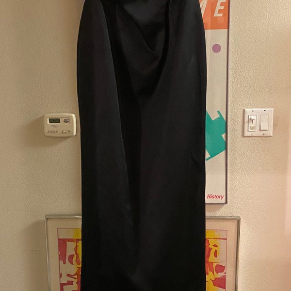 1990s ABS Black Strapless Gown with Train