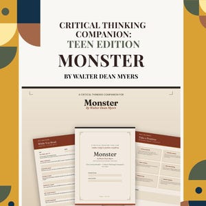Monster Novel Study | Critical Thinking Companion | Homeschool Literature Unit | Teen Discussion Guide | Printable PDF | Child-Led Learning