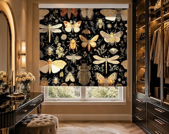 Butterfly Roller Shade, Dark Entomology Blackout or Standard Roller Blind
