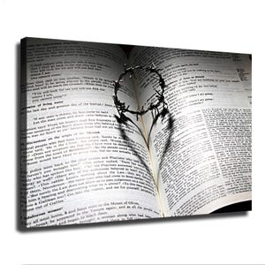 Bible and Crown of Thorns Canvas Art, Christian Still Life Print, Passion of Christ Decor, Sacred Religious Home Gift