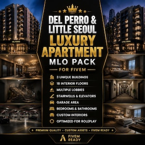 Luxury Apartment fivem Mlo Pack, Del Perro and Little Seoul Apartments, Roleplay Interior, Apartment Buildings, Digital Download
