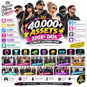 Male and Female Clothing Pack, 40,000+ Assets, 22GB+ Digital Download,  FiveM Compatible Files