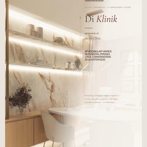 Może przedstawiać: Okładka książki zatytułowana INDOFROMZERO BICARA INDONESIA A FOREIGNER'S GUIDE Di Klinik SCENARIO 07 At the Clinic. Zawiera 89 słówek, 46 niezbędnych zwrotów, 3 prawdziwe rozmowy i quiz z 10 pytaniami na tle wnętrza gabinetu lekarskiego.