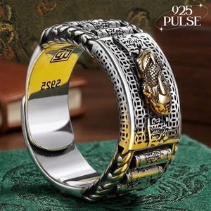 Pixiu Ring Sterling Silver Feng Shui Wealth Amulet Adjustable Lucky Ring Prosperity Gift