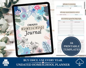 Undated Homeschool Planner | Printable PDF | 61-Page Record Keeper | Digital Organizer | Goodnotes, Notability & Noteshelf