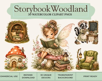 Storybook Woodland Clipart Bundle | Watercolor Forest Animals, Fairy Illustrations (Digital Download)