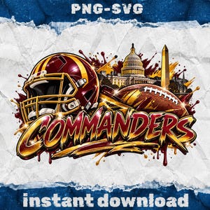 Washington Commanders Football PNG, Burgundy Gold City Design