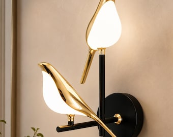 Golden Bird wandkandelaar, Scandinavische led-wandlamp, luxe bedlampje slaapkamer, modern gouden muurdecoratie voor woonkamer