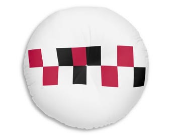 30" x 30" Round Tufted Floor Pillow — Double sided Modern Red, White, and Black Checker Accent