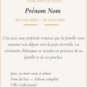 Faire-part cérémonie funèbre à imprimer | Colombe, Croix ou Arbre de Vie | PDF haute résolution | Téléchargement instantané