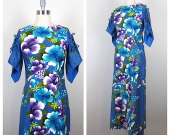 Vintage 1970s Hawaiian dress maxi cotton floral aloha Hawaii Reef