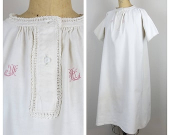 Antique linen chemise night dress shift French embroidered Victorian