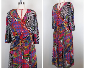 Vintage 1980s Diane Freis dress set skirt and top vibrant colorful psychedelic