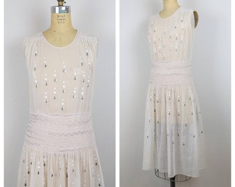 Vintage 1920s embroidered peasant dress, Hungarian, smocked sheer