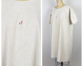 Antique linen chemise French rustic embroidered dress nightgown night dress